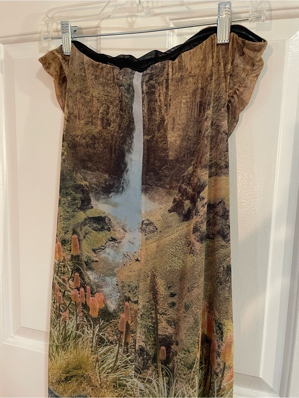 Vintage Strapless Scenic Print Draped Maxi Dress - Picture 5 of 9